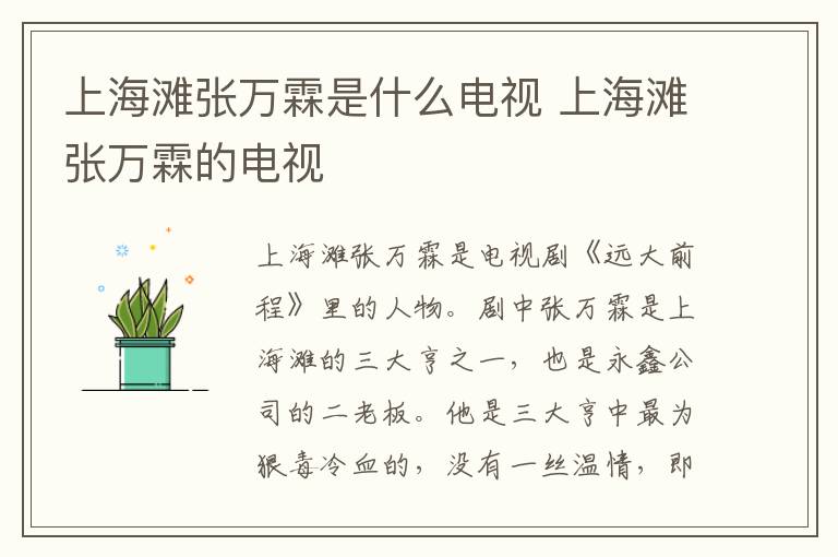 上海灘張萬(wàn)霖是什么電視 上海灘張萬(wàn)霖的電視