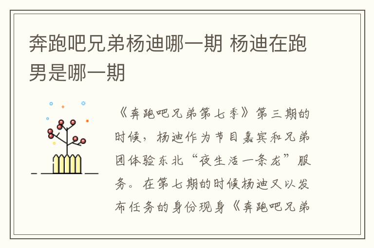奔跑吧兄弟楊迪哪一期 楊迪在跑男是哪一期