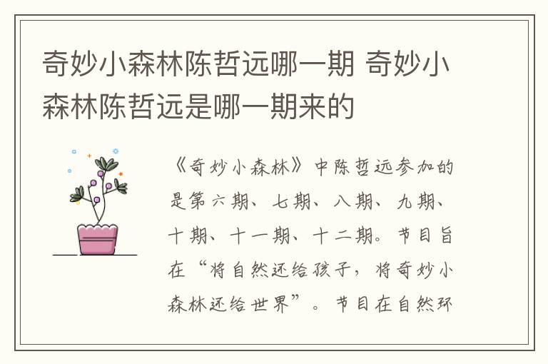 奇妙小森林陳哲遠哪一期 奇妙小森林陳哲遠是哪一期來的