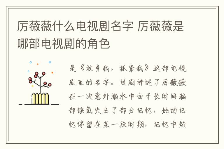 厲薇薇什么電視劇名字 厲薇薇是哪部電視劇的角色