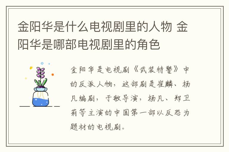 金陽華是什么電視劇里的人物 金陽華是哪部電視劇里的角色