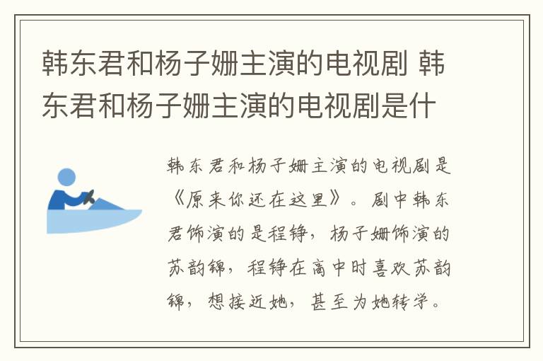 韓東君和楊子姍主演的電視劇 韓東君和楊子姍主演的電視劇是什么