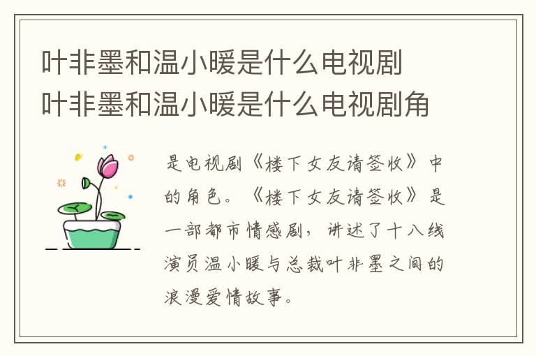 葉非墨和溫小暖是什么電視劇  葉非墨和溫小暖是什么電視劇角色