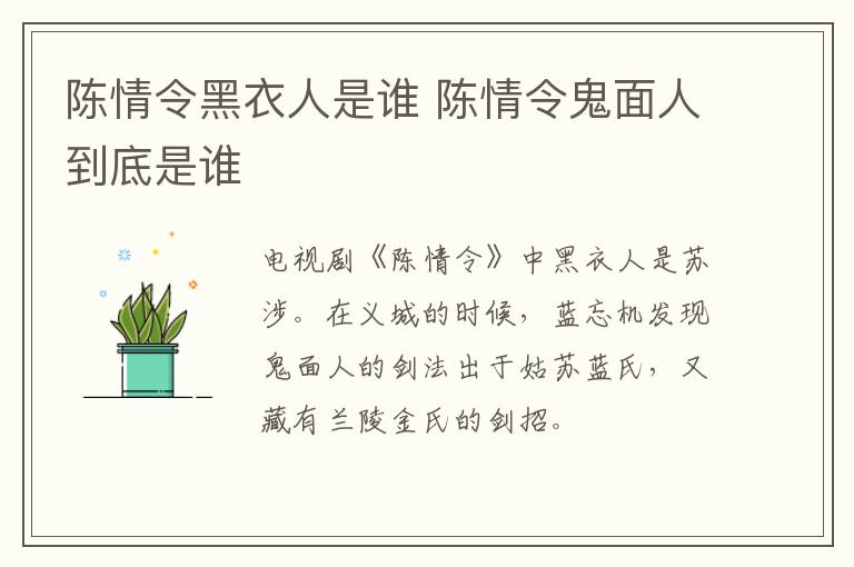陳情令黑衣人是誰 陳情令鬼面人到底是誰