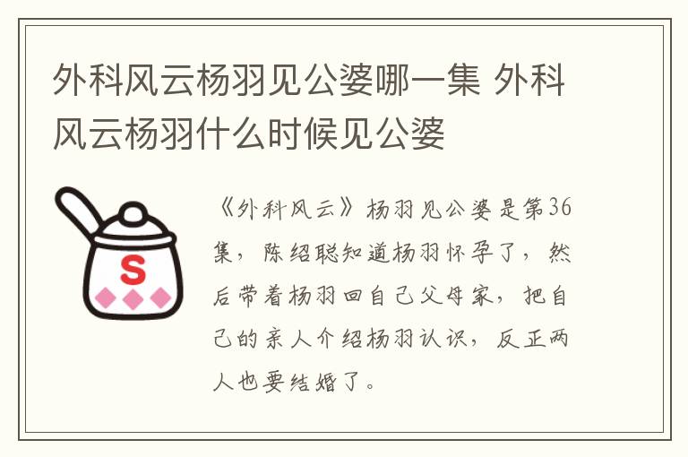 外科風(fēng)云楊羽見公婆哪一集 外科風(fēng)云楊羽什么時候見公婆