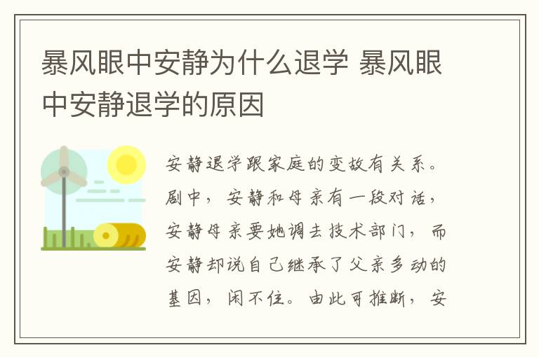 暴風眼中安靜為什么退學 暴風眼中安靜退學的原因