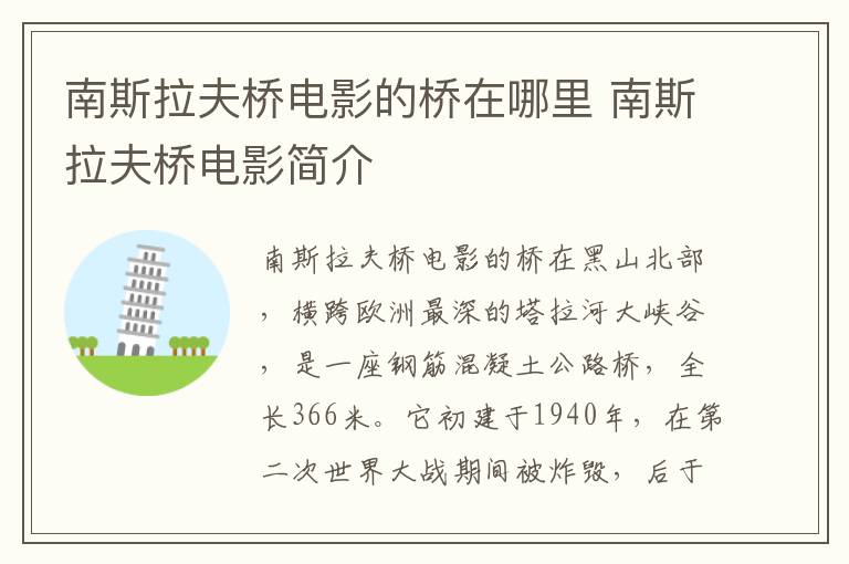 南斯拉夫橋電影的橋在哪里 南斯拉夫橋電影簡介