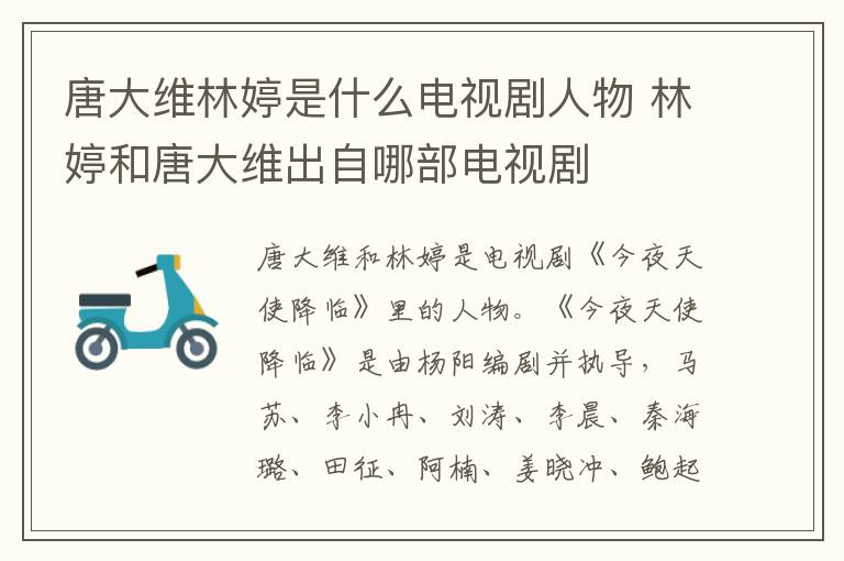 唐大維林婷是什么電視劇人物 林婷和唐大維出自哪部電視劇