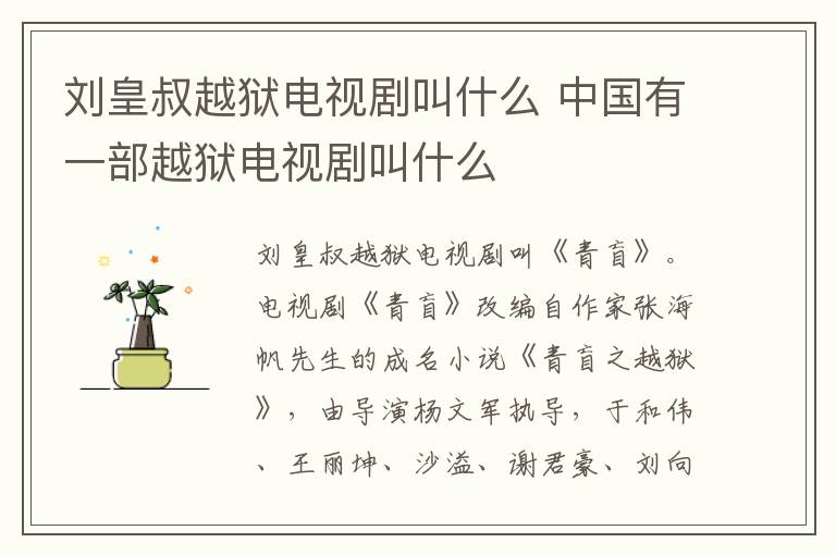 劉皇叔越獄電視劇叫什么 中國有一部越獄電視劇叫什么