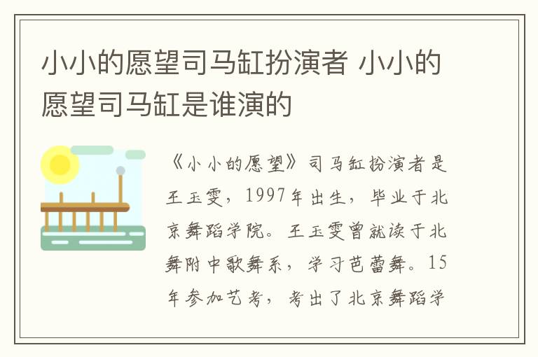 小小的愿望司馬缸扮演者 小小的愿望司馬缸是誰演的