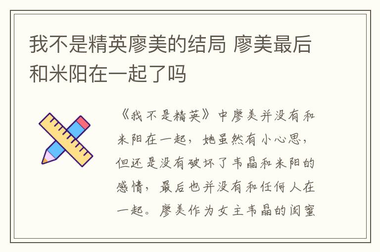 我不是精英廖美的結(jié)局 廖美最后和米陽在一起了嗎