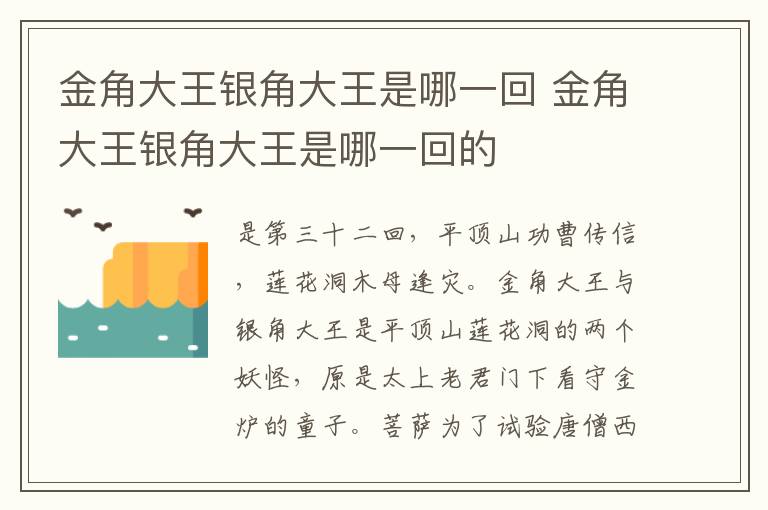 金角大王銀角大王是哪一回 金角大王銀角大王是哪一回的