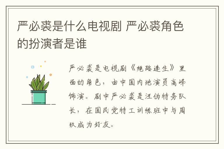 嚴(yán)必裘是什么電視劇 嚴(yán)必裘角色的扮演者是誰