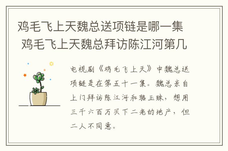 雞毛飛上天魏總送項鏈是哪一集 雞毛飛上天魏總拜訪陳江河第幾集