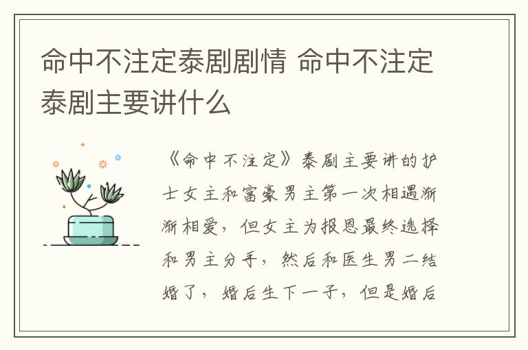 命中不注定泰劇劇情 命中不注定泰劇主要講什么