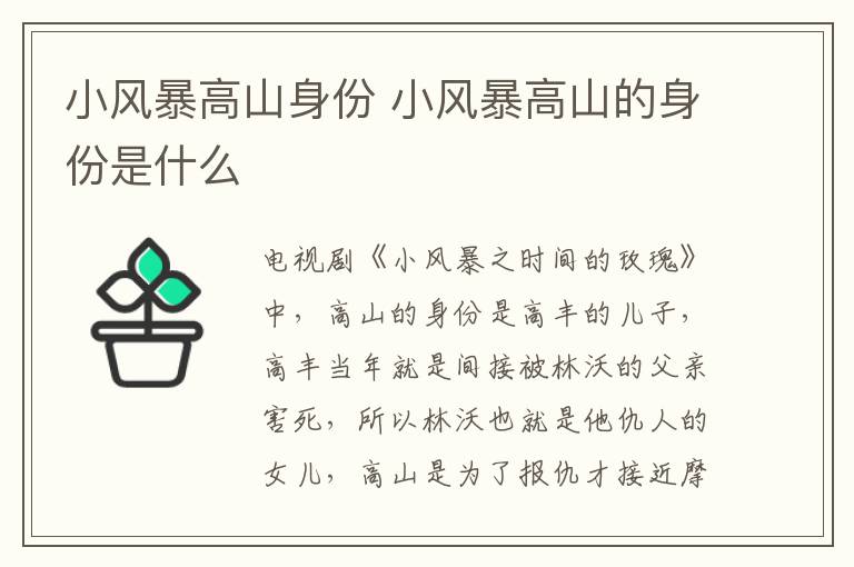 小風(fēng)暴高山身份 小風(fēng)暴高山的身份是什么