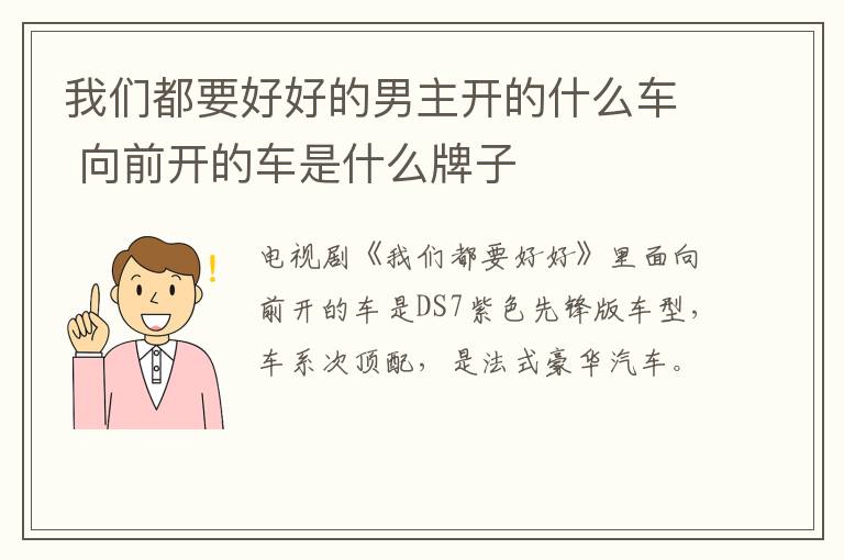我們都要好好的男主開的什么車 向前開的車是什么牌子