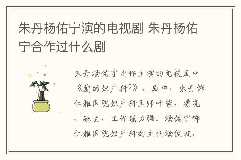 朱丹楊佑寧演的電視劇 朱丹楊佑寧合作過什么劇