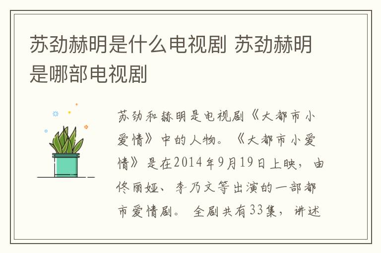 蘇勁赫明是什么電視劇 蘇勁赫明是哪部電視劇
