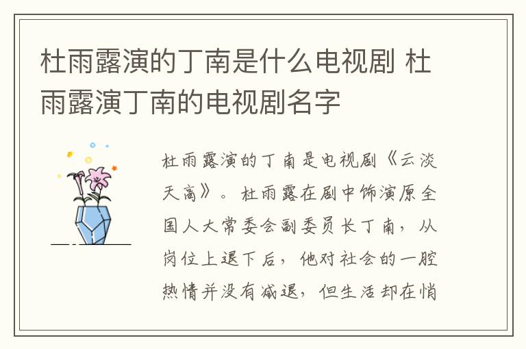 杜雨露演的丁南是什么電視劇 杜雨露演丁南的電視劇名字