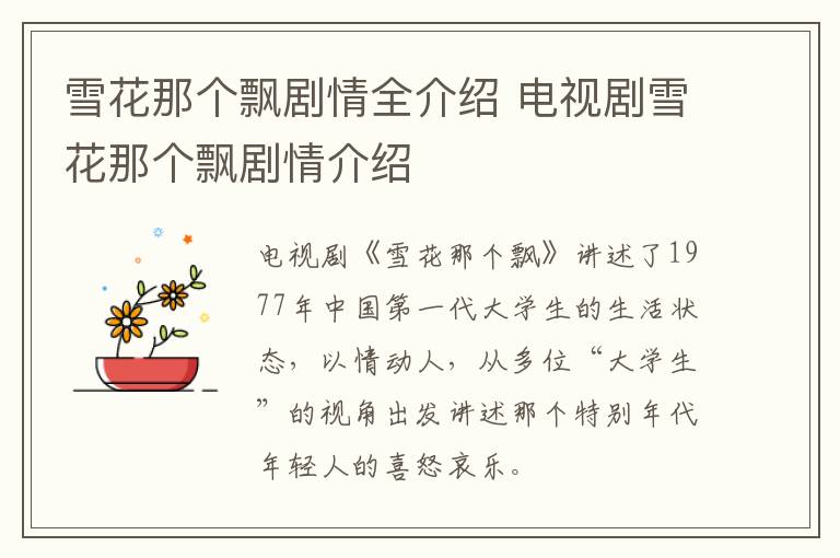雪花那個飄劇情全介紹 電視劇雪花那個飄劇情介紹