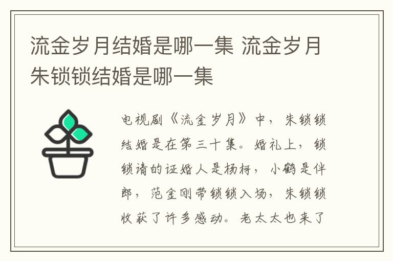 流金歲月結(jié)婚是哪一集 流金歲月朱鎖鎖結(jié)婚是哪一集