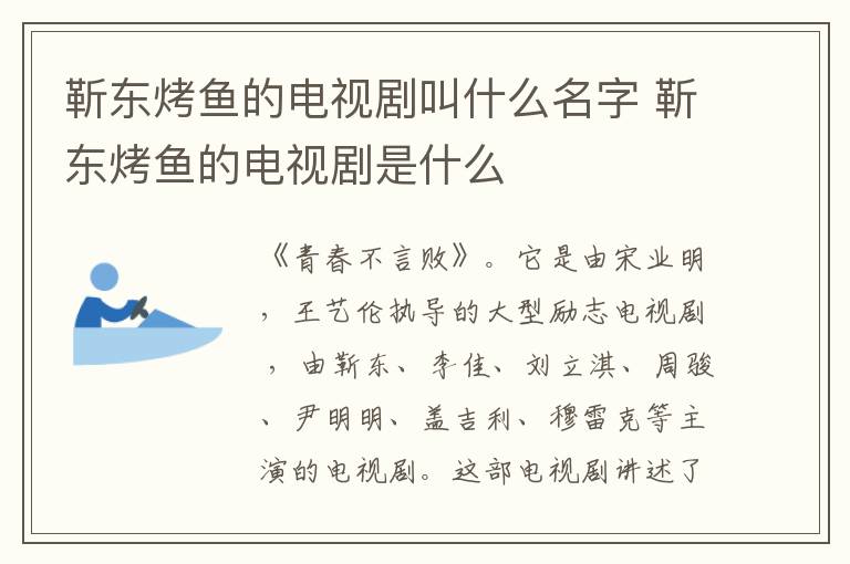 靳東烤魚的電視劇叫什么名字 靳東烤魚的電視劇是什么