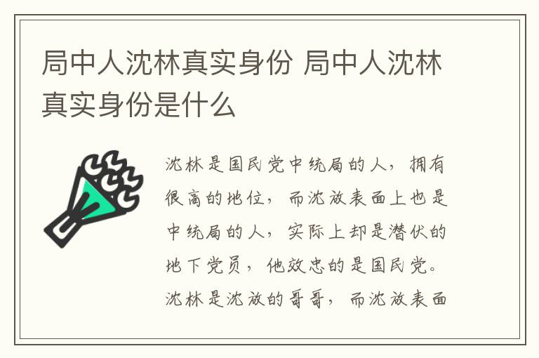 局中人沈林真實(shí)身份 局中人沈林真實(shí)身份是什么