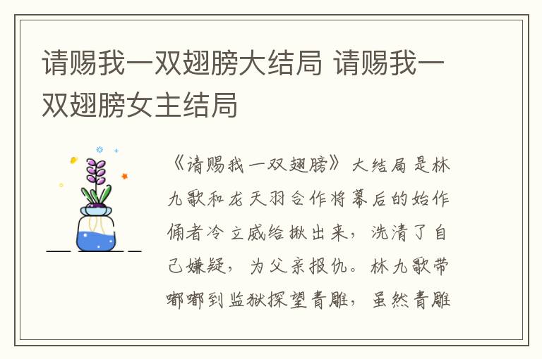 請(qǐng)賜我一雙翅膀大結(jié)局 請(qǐng)賜我一雙翅膀女主結(jié)局