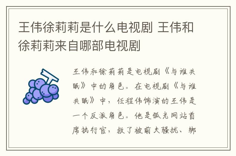 王偉徐莉莉是什么電視劇 王偉和徐莉莉來(lái)自哪部電視劇