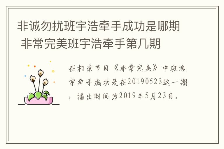 非誠(chéng)勿擾班宇浩牽手成功是哪期 非常完美班宇浩牽手第幾期