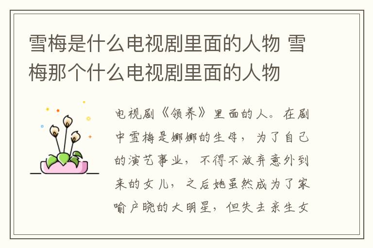 雪梅是什么電視劇里面的人物 雪梅那個(gè)什么電視劇里面的人物