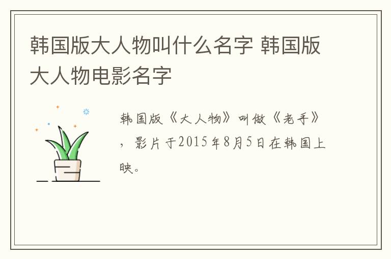 韓國版大人物叫什么名字 韓國版大人物電影名字