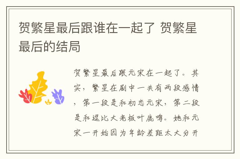 賀繁星最后跟誰在一起了 賀繁星最后的結(jié)局
