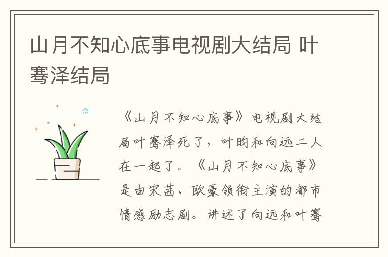 山月不知心底事電視劇大結(jié)局 葉騫澤結(jié)局