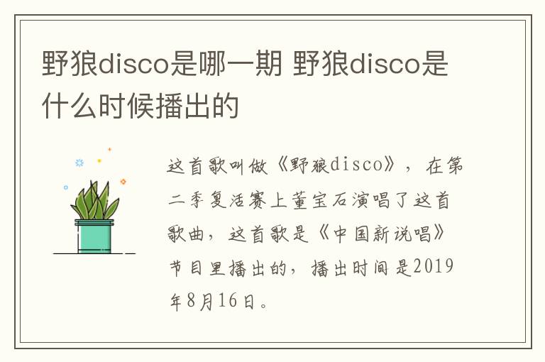 野狼disco是哪一期 野狼disco是什么時候播出的