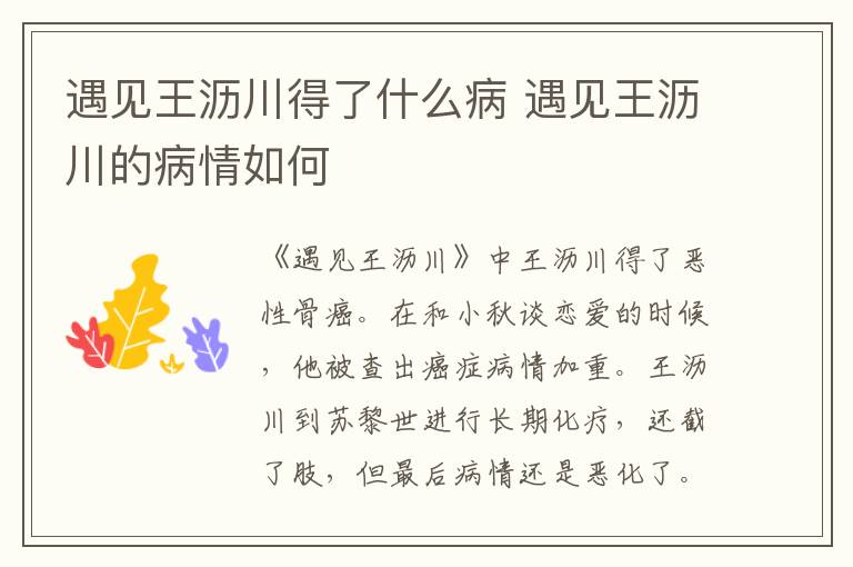 遇見(jiàn)王瀝川得了什么病 遇見(jiàn)王瀝川的病情如何