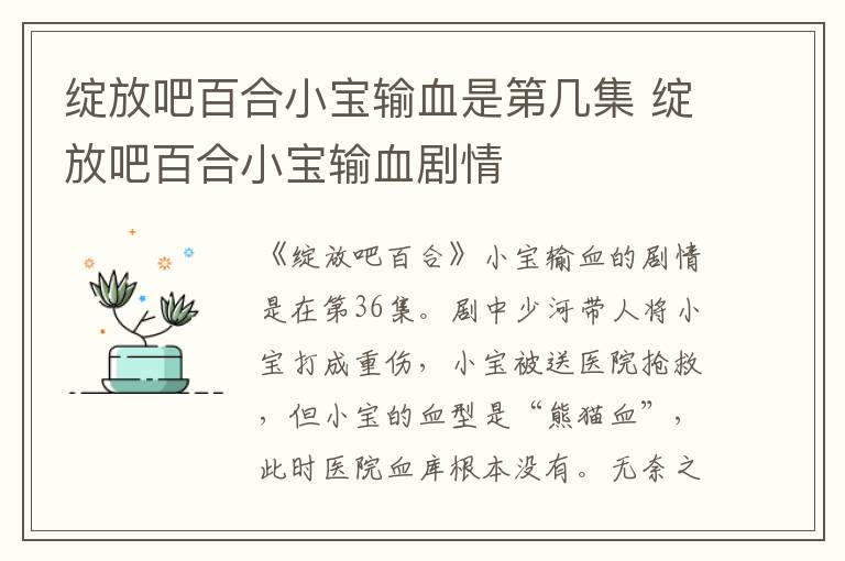 綻放吧百合小寶輸血是第幾集 綻放吧百合小寶輸血劇情