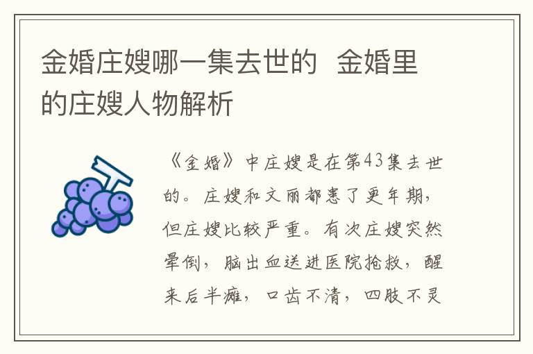 金婚莊嫂哪一集去世的  金婚里的莊嫂人物解析