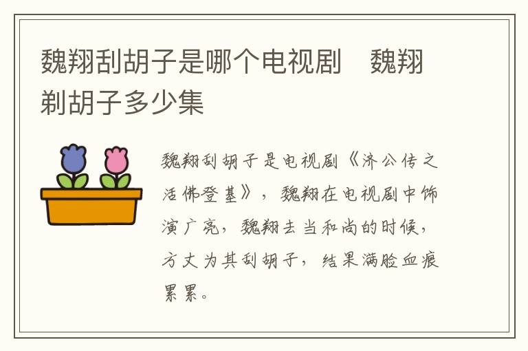 魏翔刮胡子是哪個(gè)電視劇   魏翔剃胡子多少集