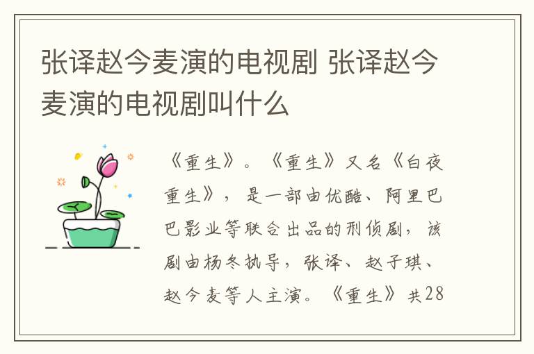 張譯趙今麥演的電視劇 張譯趙今麥演的電視劇叫什么
