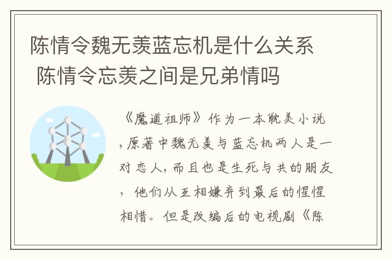 陳情令魏無(wú)羨藍(lán)忘機(jī)是什么關(guān)系 陳情令忘羨之間是兄弟情嗎