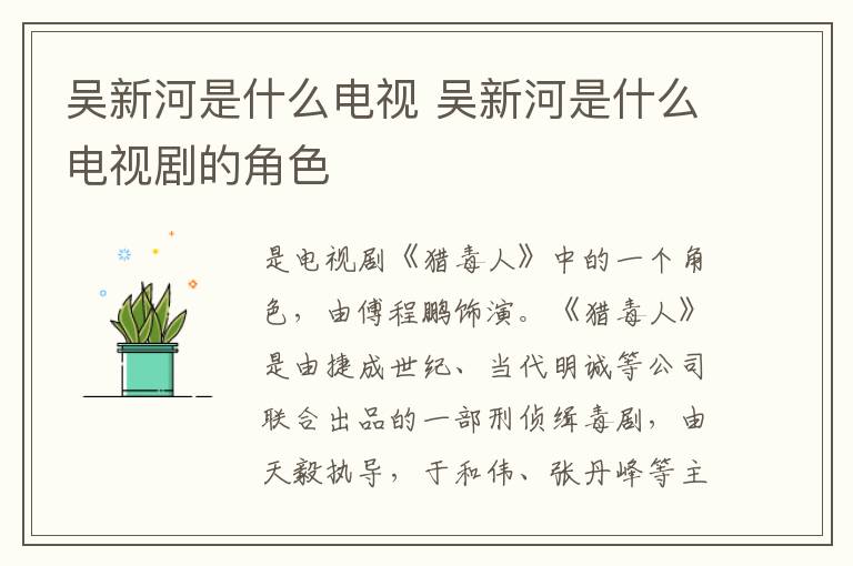 吳新河是什么電視 吳新河是什么電視劇的角色