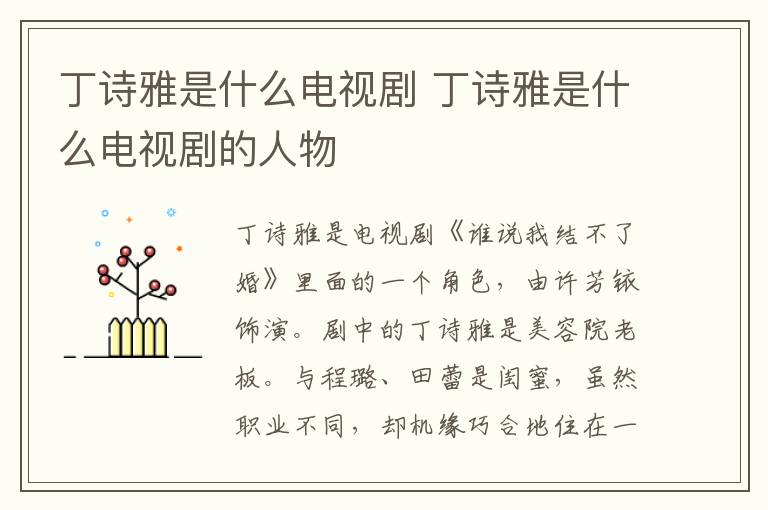 丁詩雅是什么電視劇 丁詩雅是什么電視劇的人物