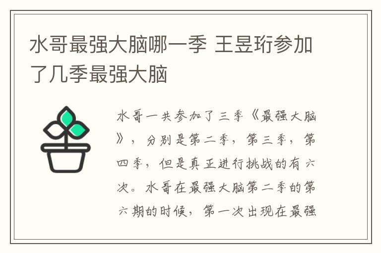 水哥最強大腦哪一季 王昱珩參加了幾季最強大腦