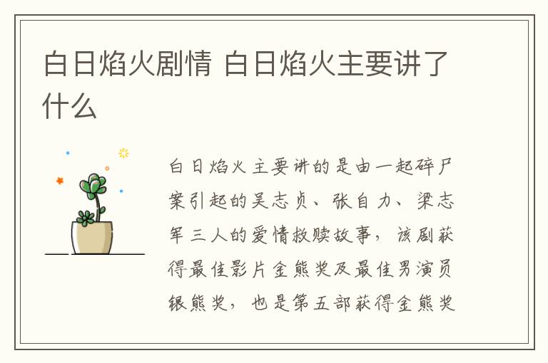 白日焰火劇情 白日焰火主要講了什么
