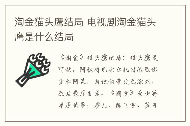 淘金貓頭鷹結(jié)局 電視劇淘金貓頭鷹是什么結(jié)局