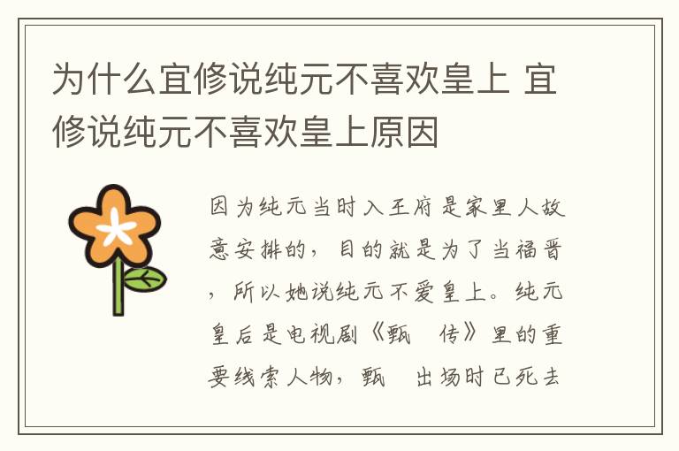 為什么宜修說純元不喜歡皇上 宜修說純元不喜歡皇上原因