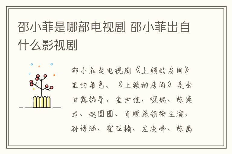 邵小菲是哪部電視劇 邵小菲出自什么影視劇