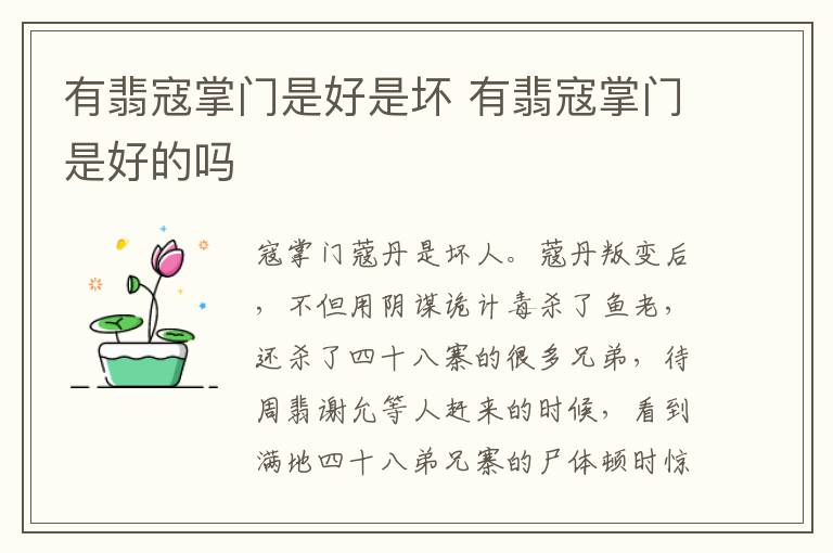 有翡寇掌門(mén)是好是壞 有翡寇掌門(mén)是好的嗎